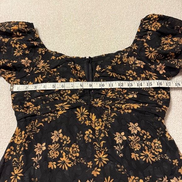 Lulu's Dressed Up Darling Black Gold Floral Balloon Sleeve Mini Dres Long Sleeve - Picture 11 of 15